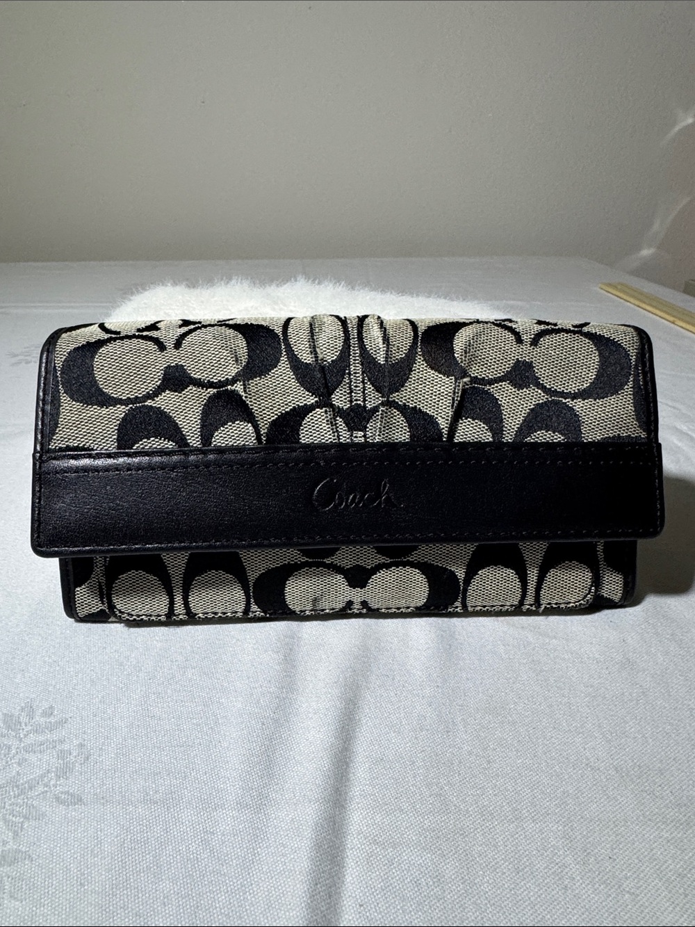 Vintage Y2K Coach Black Signature Canvas Continental Wallet